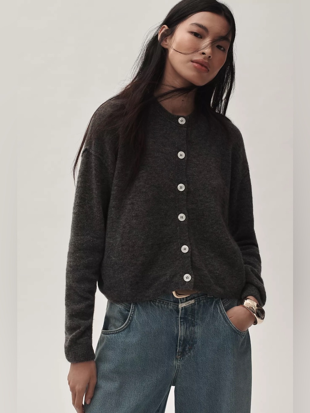 Pilcro Wool Blend Crew-Neck Cardigan